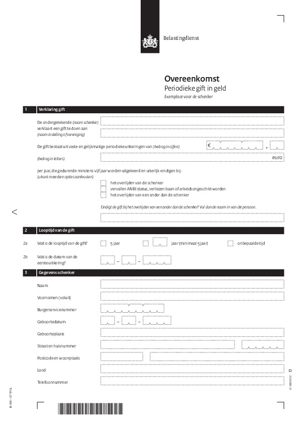 Overeenkomst periodieke gift.